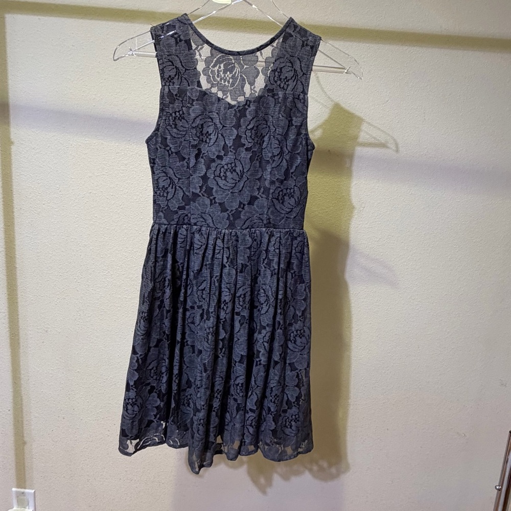 Altar'd State Charcoal Gray Floral Lace Skater Dress